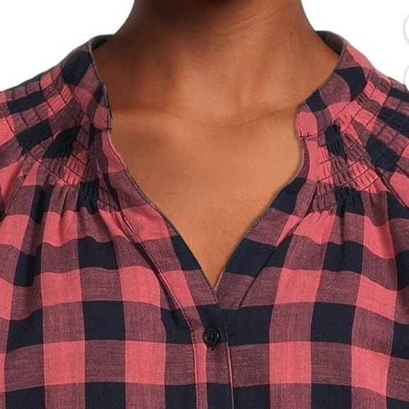 Plaid Puffy Sleeve Button Down Cotton shirt - XXL Plus Size - Picture 4 of 9